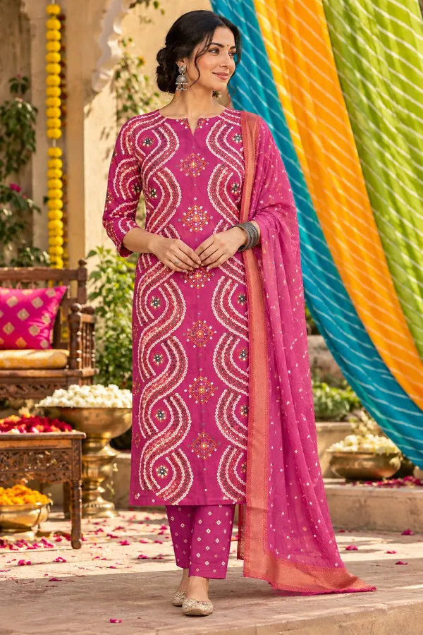 Pink_Cotton_Bandhani/Bandhej_Suit_Dress_Materials_Women
