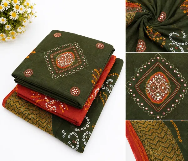 Henna_Green_Cotton_Bandhani/Bandhej_Suit_Dress_Materials_Women
