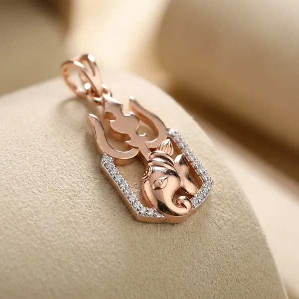 Rose_Gold_Trishul_Ganesha_Silver_Pendant_|_925_Pure_Silver