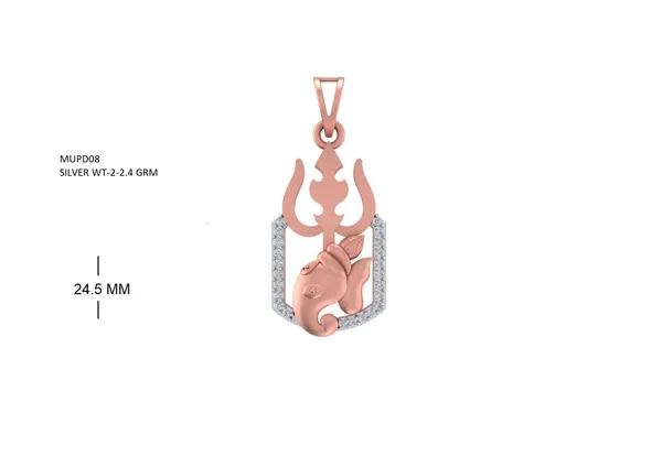 Rose_Gold_Trishul_Ganesha_Silver_Pendant_|_925_Pure_Silver