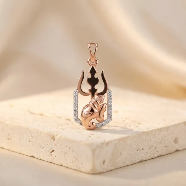 Rose_Gold_Trishul_Ganesha_Silver_Pendant_|_925_Pure_Silver