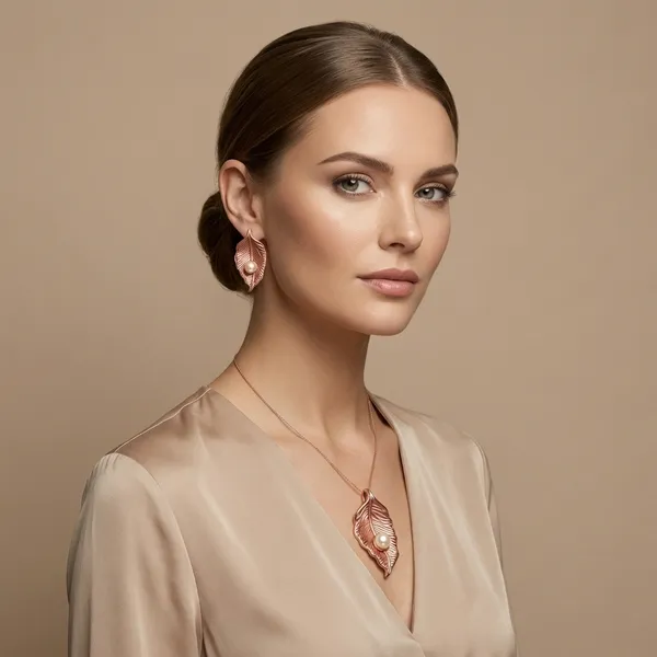 Rose_Gold_Silver_Feather_Pearl_Pendant__And_Earring_Set_For_Women_20_MM_|_925_Pure_Silver