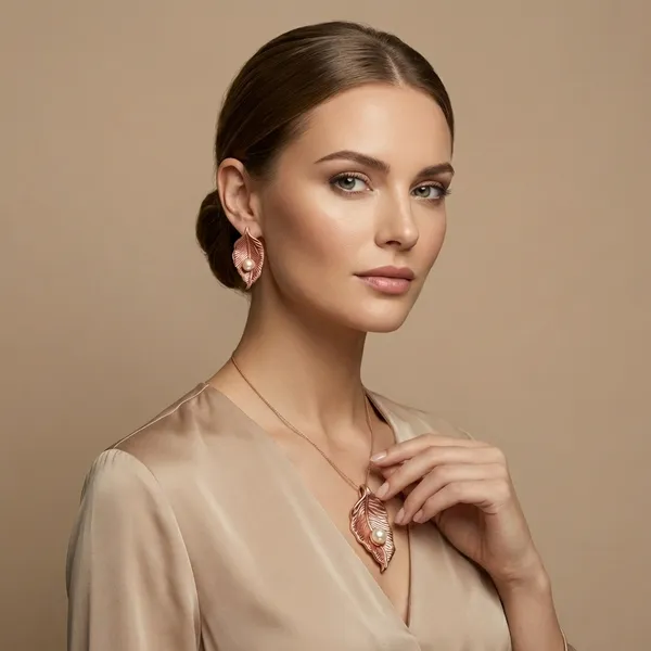 Rose_Gold_Silver_Feather_Pearl_Pendant__And_Earring_Set_For_Women_20_MM_|_925_Pure_Silver
