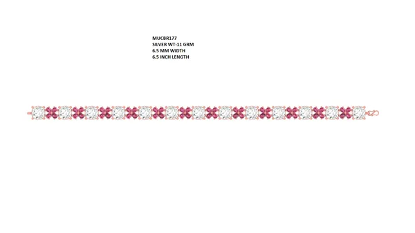Rose_Gold_Toned_Red_Stone_And_Crystal_Floral_Link_Silver_Princess_Bracelet_For_Women_|_925_Pure_Silver