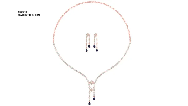 Rose_Gold_Double_Line_Silver_Necklace_And_Earring_Set_For_Women_|_925_Pure_Silver