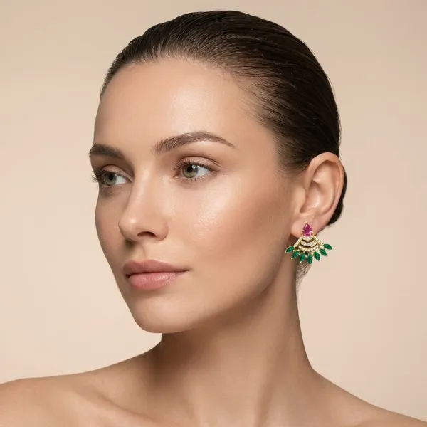 Gold_And_White_Gemstone_Stud_Silver_Earrings_For_Women_|_925_Pure_Silver