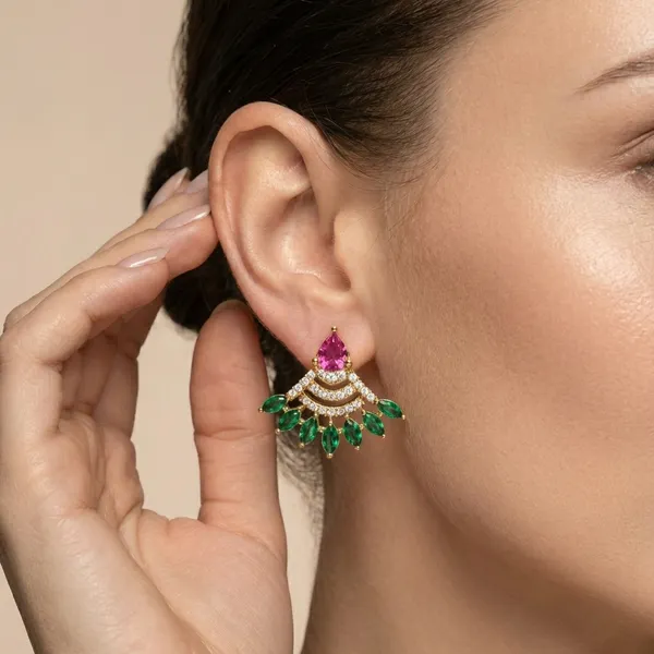 Gold_And_White_Gemstone_Stud_Silver_Earrings_For_Women_|_925_Pure_Silver