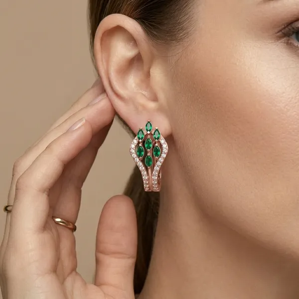 Rose_Gold_Silver_Leafy_Hoop_Earrings_For_Women_|_925_Pure_Silver