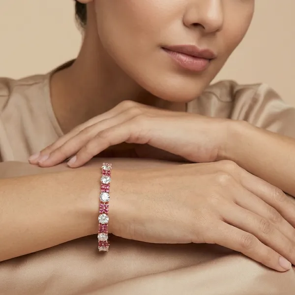 Rose_Gold_Toned_Red_Stone_And_Crystal_Floral_Link_Silver_Princess_Bracelet_For_Women_|_925_Pure_Silver