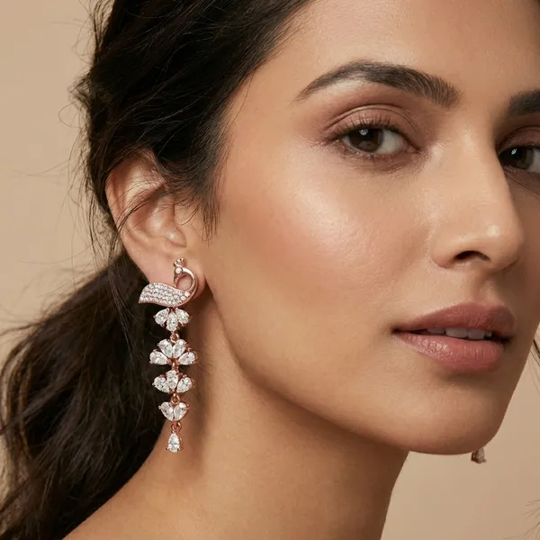 Rose_Gold_Silver_Peacock_Long_Earrings_For_Women_|_925_Pure_Silver