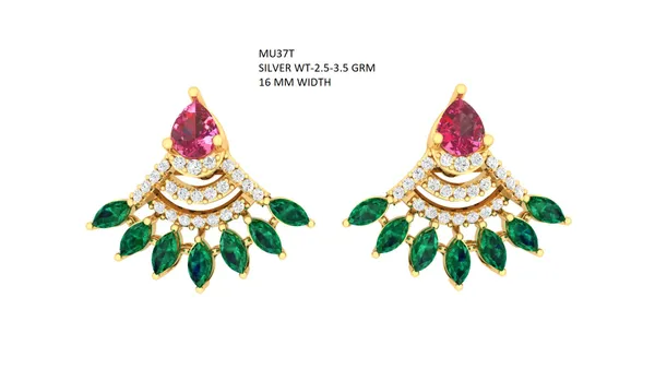 Gold_And_White_Gemstone_Stud_Silver_Earrings_For_Women_|_925_Pure_Silver