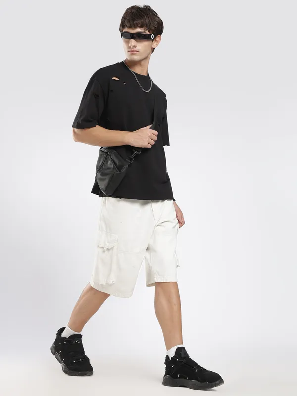 Jet_Black_Cotton_Shredded_T_Shirt_For_Men