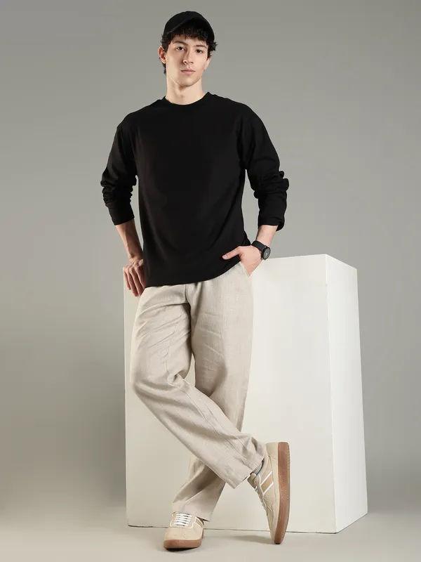 Light_Beige_Pure_Linen_Linen_Drawstring_Trousers_For_Men