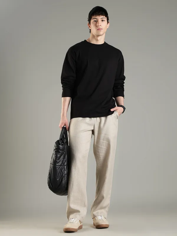 Light_Beige_Pure_Linen_Linen_Drawstring_Trousers_For_Men