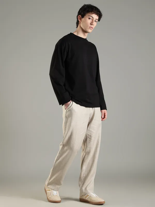 Light_Beige_Pure_Linen_Linen_Drawstring_Trousers_For_Men