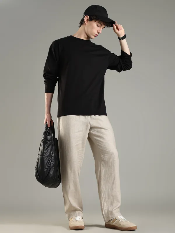 Light_Beige_Pure_Linen_Linen_Drawstring_Trousers_For_Men