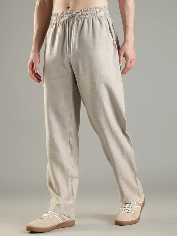 Light_Beige_Pure_Linen_Linen_Drawstring_Trousers_For_Men