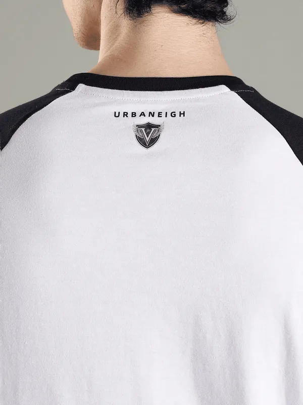 Off_White_And_Blue_Polyster_Cotton_Reg_Fit_Raglan_Winged_Shield_Tee_For_Men