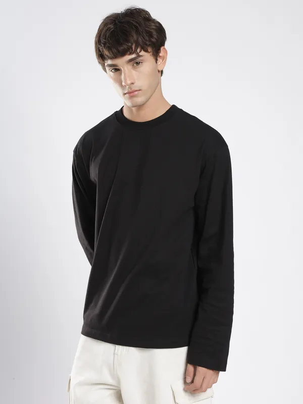Midnight_Black_Cotton_Long_Sleeve_T_Shirt_For_Men