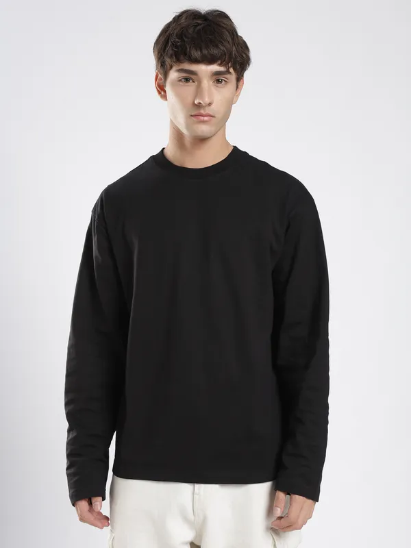 Midnight_Black_Cotton_Long_Sleeve_T_Shirt_For_Men