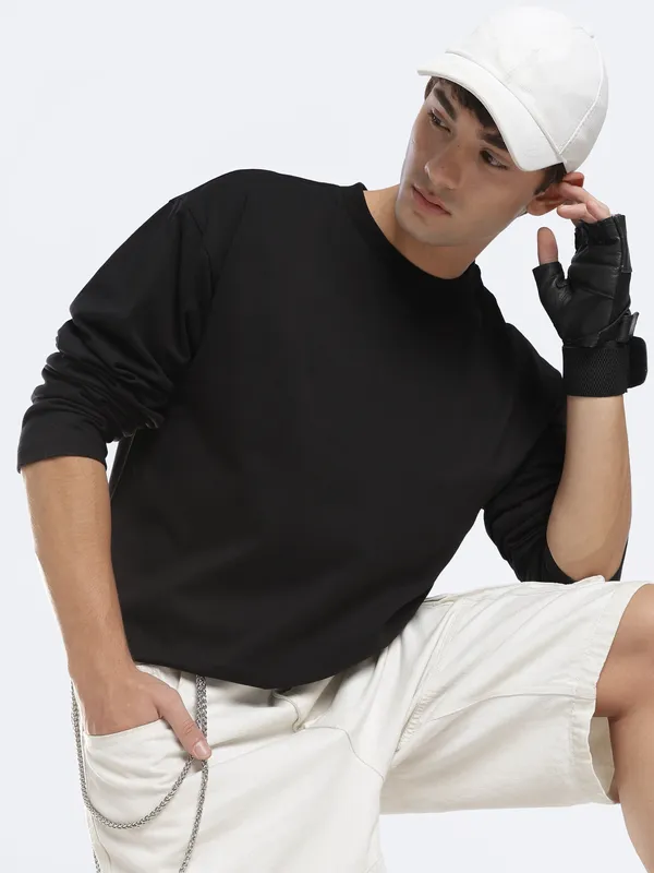 Midnight_Black_Cotton_Long_Sleeve_T_Shirt_For_Men