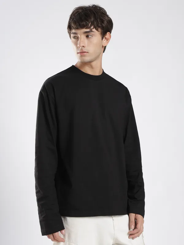 Midnight_Black_Cotton_Long_Sleeve_T_Shirt_For_Men