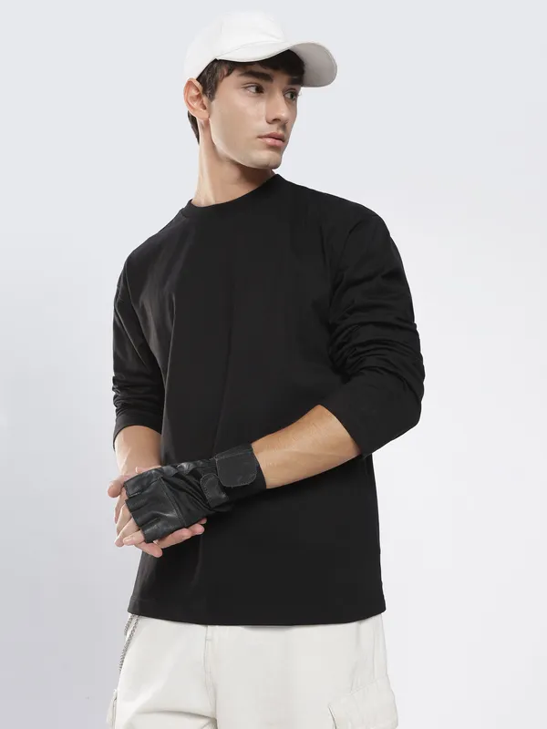 Midnight_Black_Cotton_Long_Sleeve_T_Shirt_For_Men