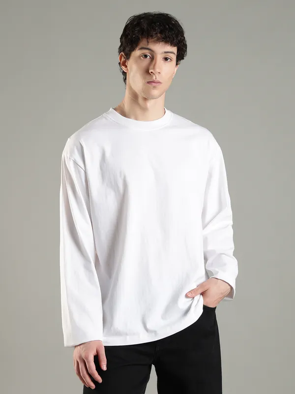White_Cotton_Long_Sleeve_T_Shirt_For_Men