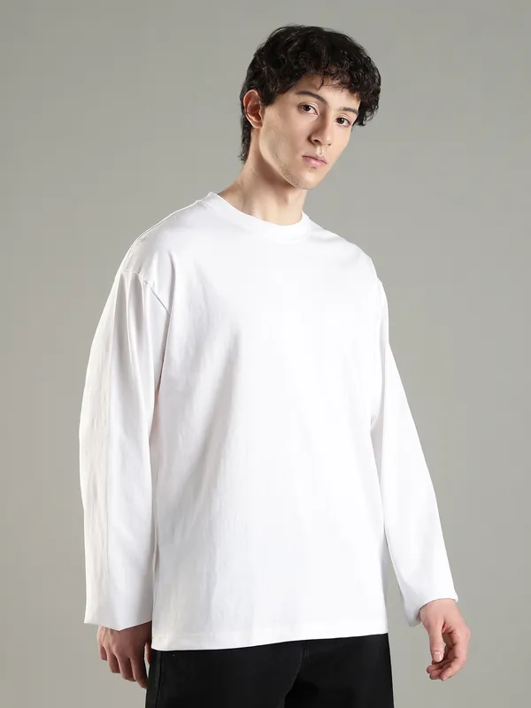 White_Cotton_Long_Sleeve_T_Shirt_For_Men
