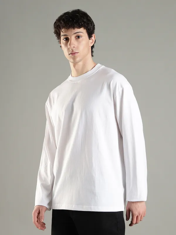 White_Cotton_Long_Sleeve_T_Shirt_For_Men