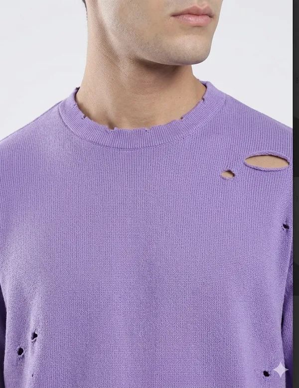 Lavender_Cotton_Shredded_T_Shirt_For_Men