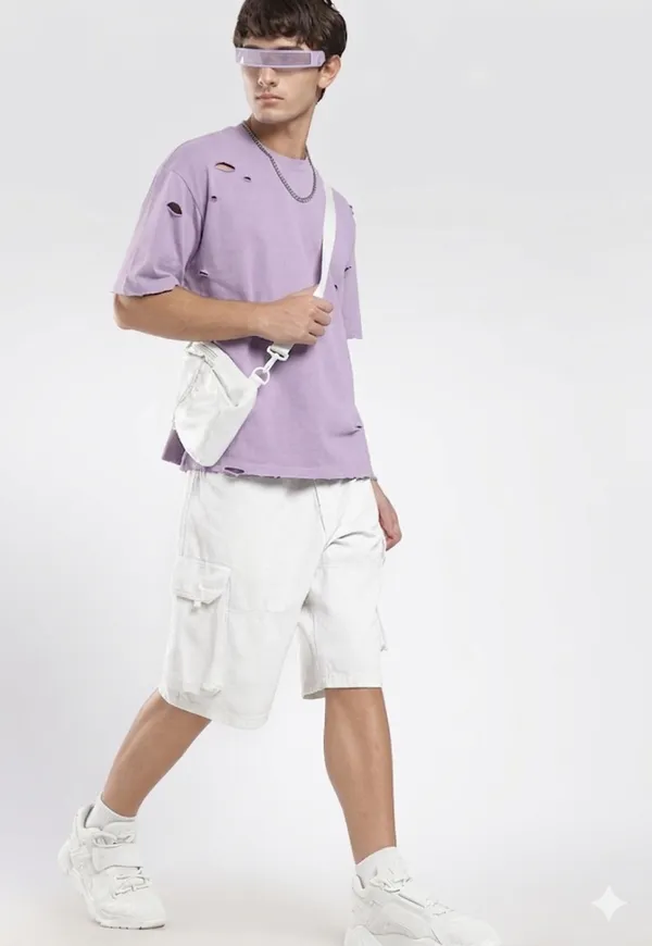 Lavender_Cotton_Shredded_T_Shirt_For_Men