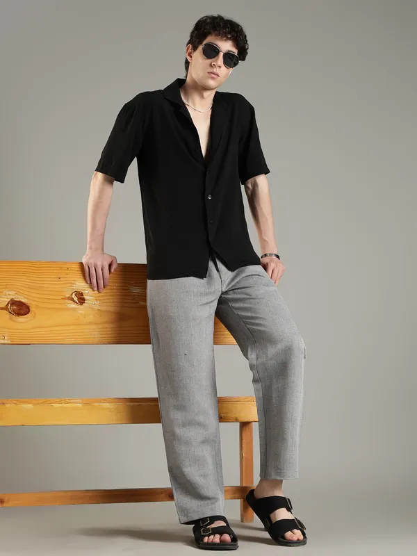Silver_Grey_Cotton_Linen_Blend_Drawstring_Trousers_For_Men