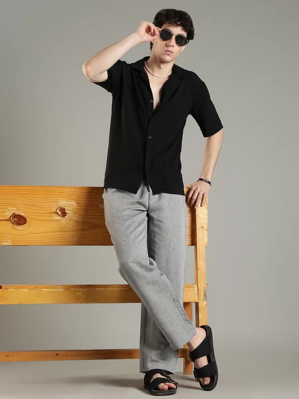Silver_Grey_Cotton_Linen_Blend_Drawstring_Trousers_For_Men