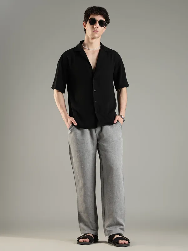 Silver_Grey_Cotton_Linen_Blend_Drawstring_Trousers_For_Men