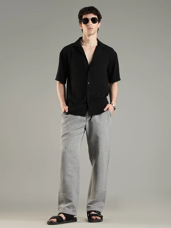 Silver_Grey_Cotton_Linen_Blend_Drawstring_Trousers_For_Men