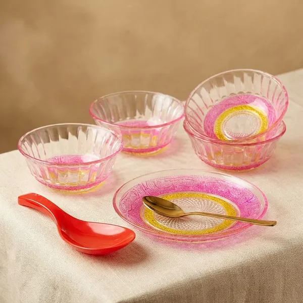 White_And_Pink_Glass_And_Opalware_Marvella_Pudding_Set_And_Ceramic_And_Melamine_Sweet_Tradition_For_Dinnerware_(Combo_Set_of-2))