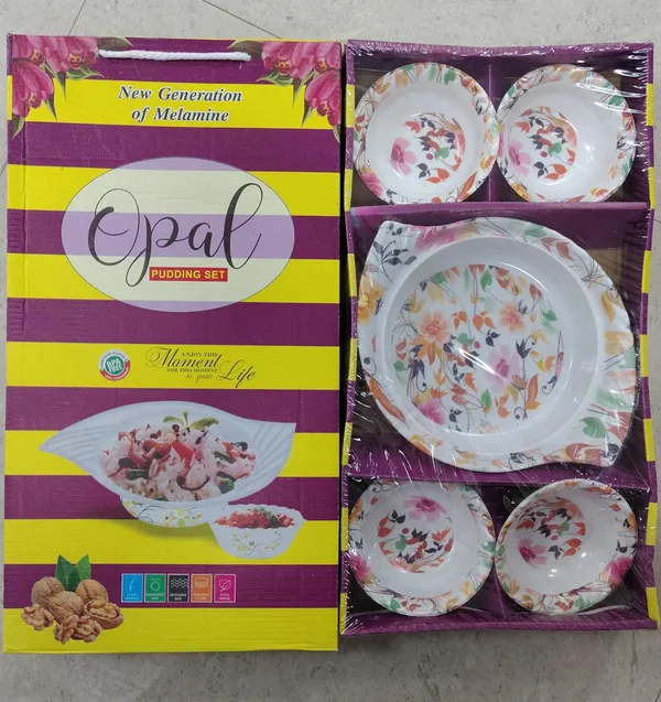White_Opal_Bowl_Pudding_Set_For_Breakfast,Dinner_(Pack_of_5)