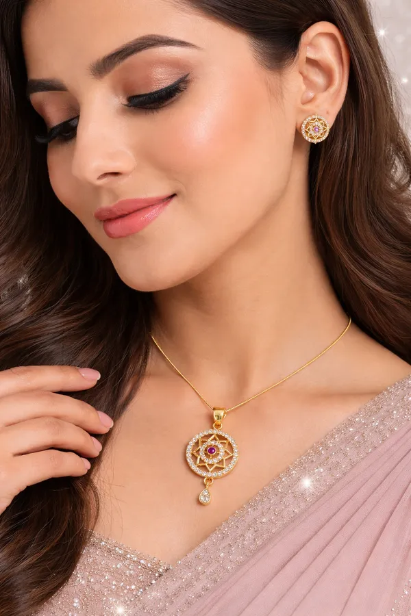 American_Diamond_And_Gold_Plated_Metal_Pendant_For_Women