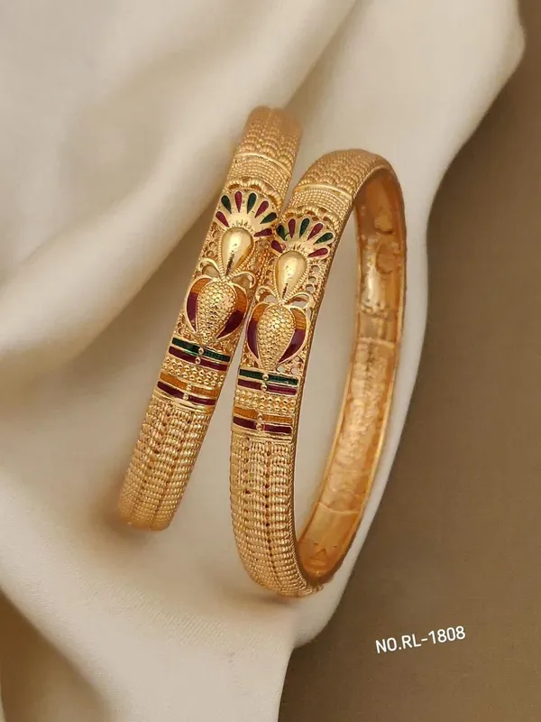 Gold_Metal_With_Enamel_Bangles_For_Women
