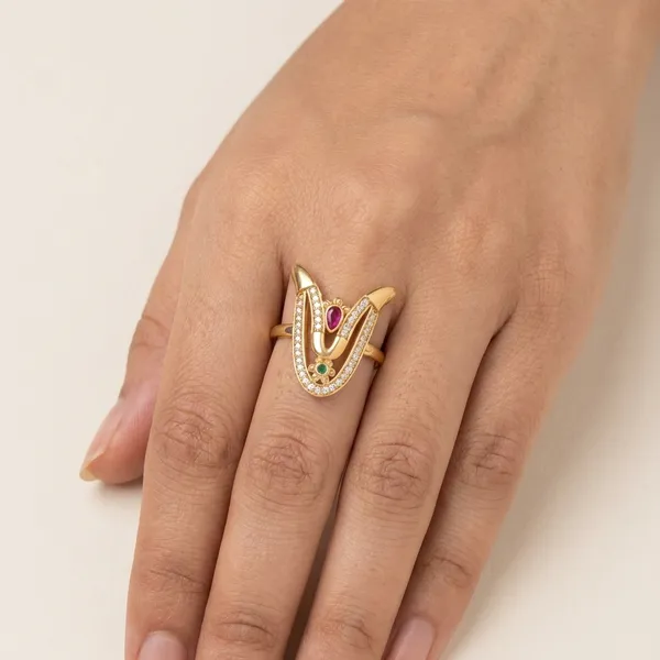 Gold_Plated_Metal_With_American_Diamond,_Ruby,_And_Emerald_Stones_Ring_For_Women
