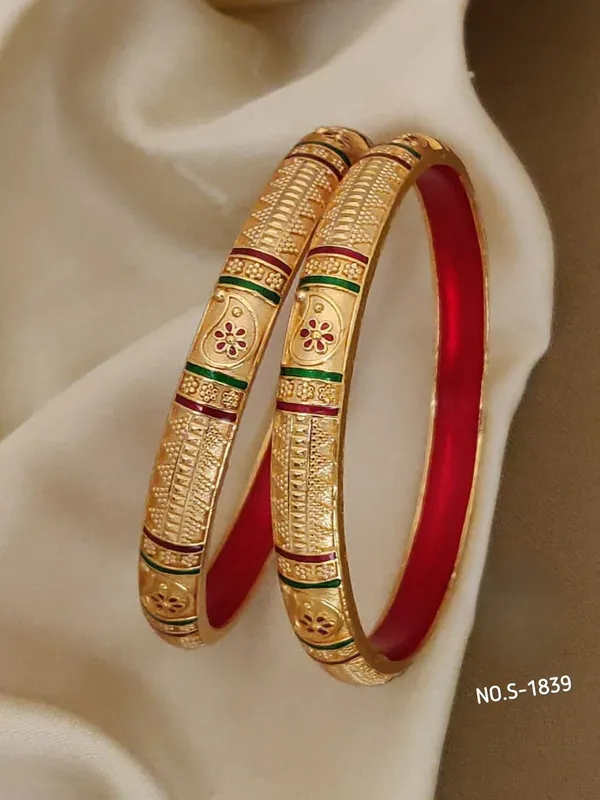 Gold_Plated_Metal_With_Enamel_Bangles_For_Women