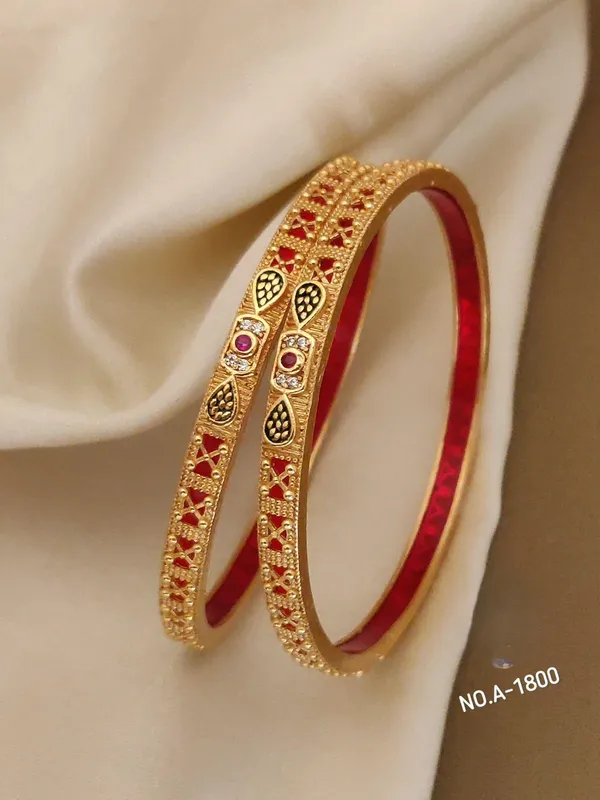 Gold_Plated_Metal_With_Red_Enamel_Bangles_For_Women