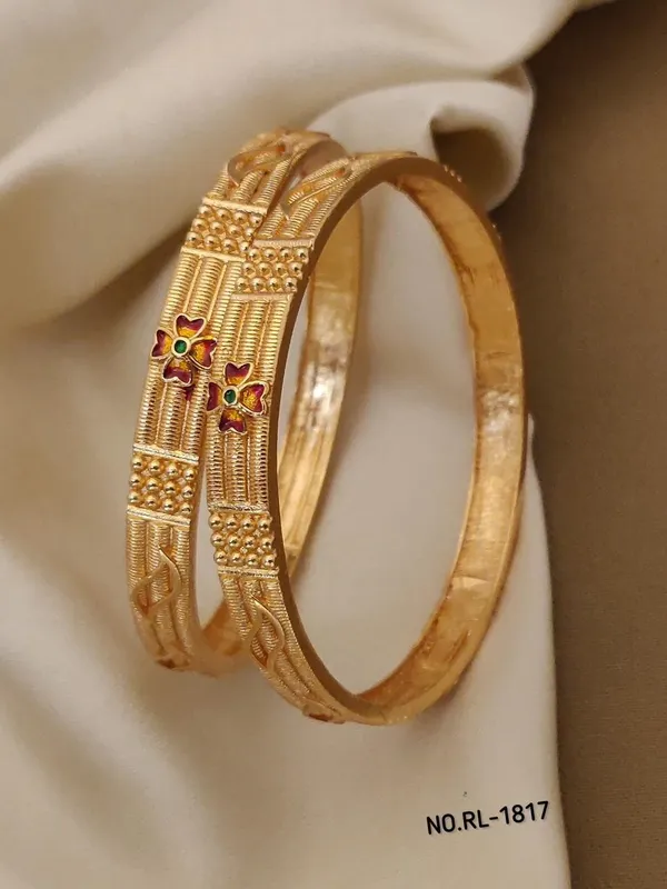 Gold_Plated_Metal_With_Enamel_Bangles_For_Women