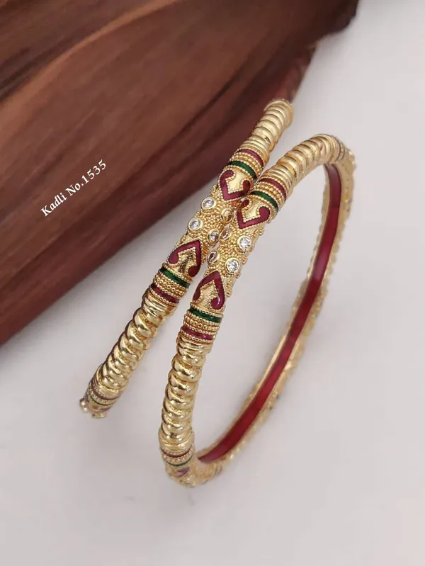 Gold_Metal_With_Enamel_And_Stone/Crystal_Accents_Bangles_For_Women