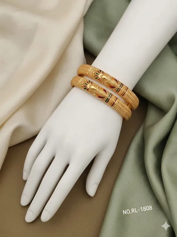 Gold_Metal_With_Enamel_Bangles_For_Women