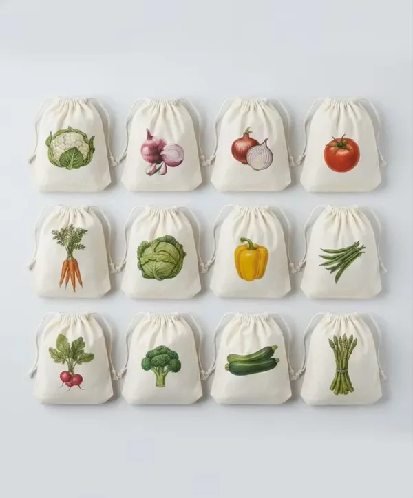 Set_Of_12_Cotton_Muslin_Reusable_Fridge_Storage_Bags_For_Vegetables_And_Multipurpose,_Washable,_Drawstring_And_Eco_Friendly_Bags