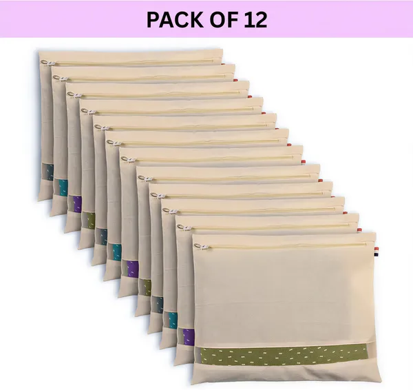Pack_12_Cotton_Saree_Bags_With_Zipper_For_Storage_I_Large_Size_Single_(16_X_14_Inches),_Ideal_For_Clothes_And_Wardrobe_Organization_With_Transparent_Mesh_Window_(Pack_Of_12)_
