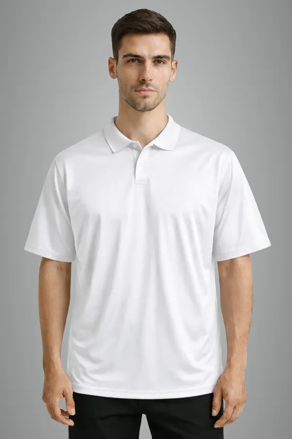 White_Polyester_Dri-Fit_Sports_Polo_T-Shirt_For_Men