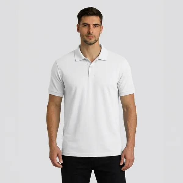 White_Matty_Cotton_Polo_Collar_T-Shirt_For_Men